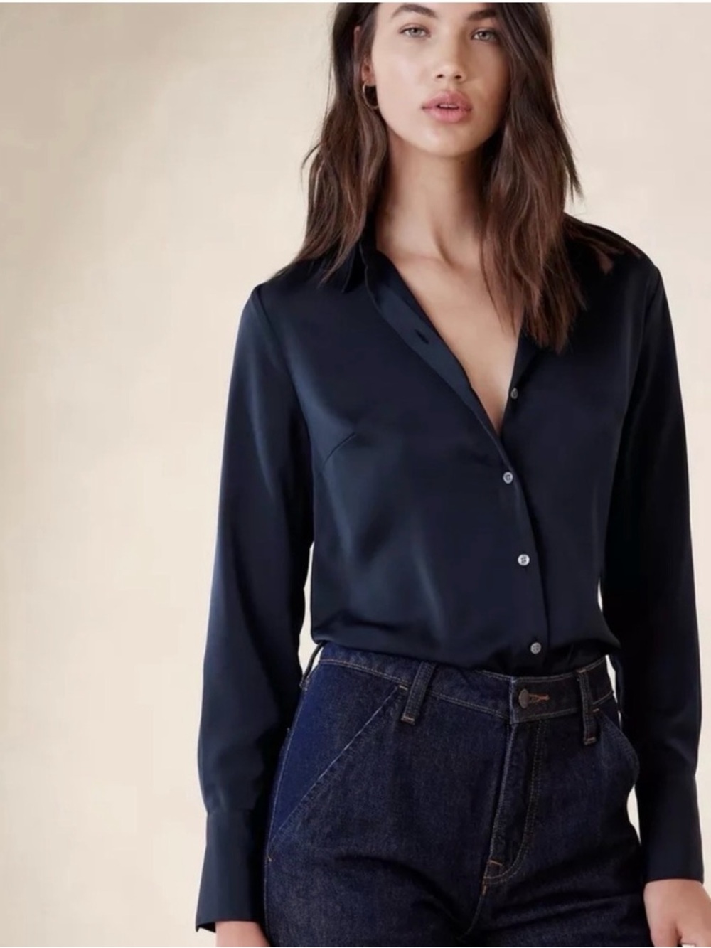 NWOT Banana Republic Silky Classic Shirt in Preppy Navy
